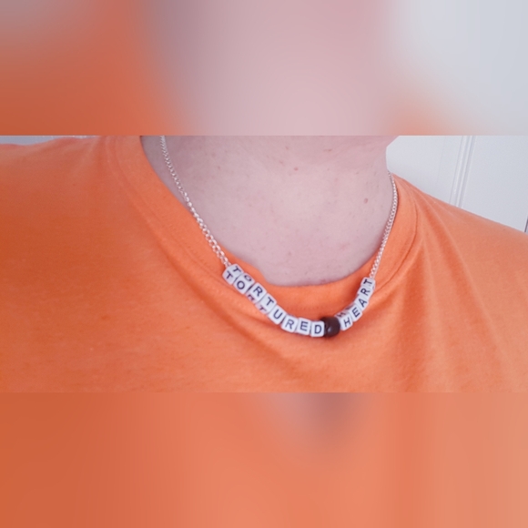 Tortured Heart Necklace Hand Crafted Black and White - Picture 4 of 14